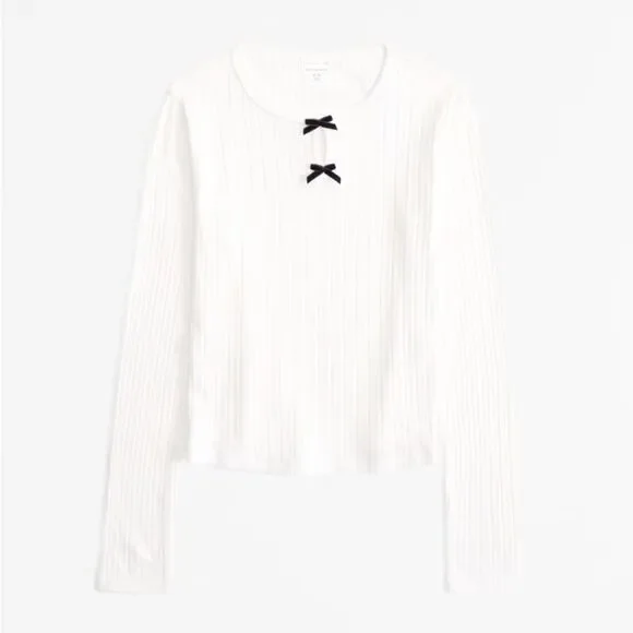 Abercrombie Girls long-sleeve pointelle bow tee - Picture 1 of 6